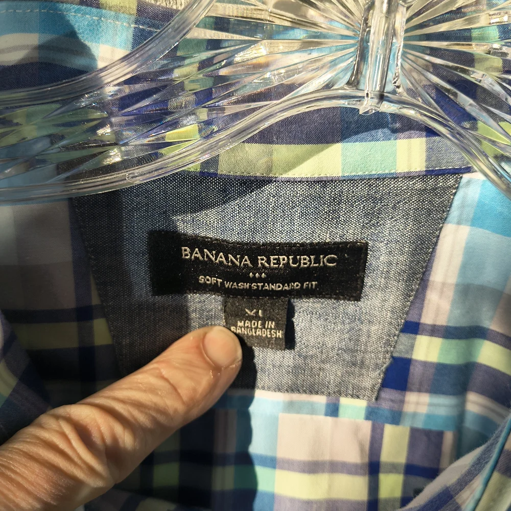 Banana Republic Men's Size XL Casual Blue Plaid Button-Down Short Sleeve Shirt